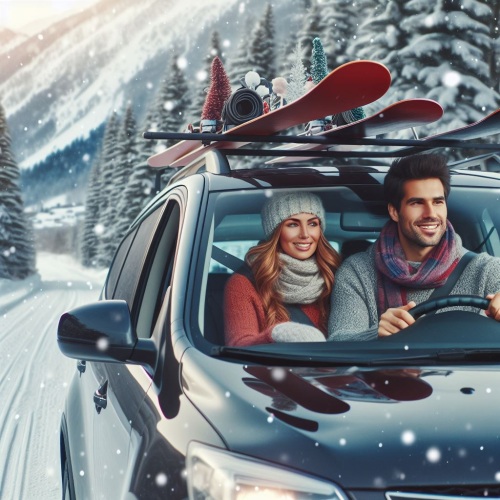 Familie fährt in Winterurlaub